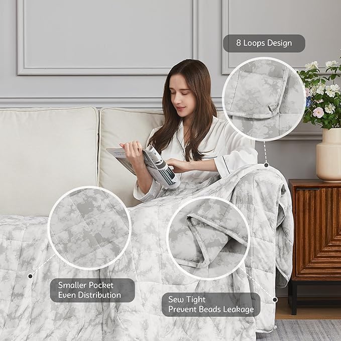 L'AGRATY Weighted Blanket - 48"x72" 15lbs Cooling Breathable Heavy Blanket Microfiber Material with Glass Beads for Adult All-Season Summer Fall Winter Soft Thick Comfort