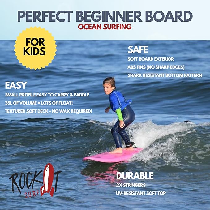 Rock-It 4'10" CHUB Soft Top Surfboard - Kids & Mini, Easy to Paddle & Maneuverable for Beginners