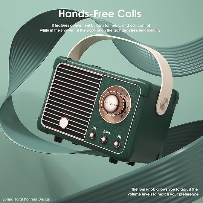 Retro Bluetooth Speaker, Cute Small Bluetooth Speakers Portable Wireless for Indoor Outdoor Vintage Home Office Decor, Perfect for Party Desk Kitchen Hiking Beach Travel Gift Ideas Green