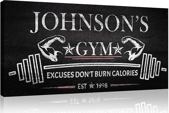 Tailored Canvases Personalized Gym Sign Wall Art Decor - Motivational Canvas for Home Gym, Workout Room, Garage, Fitness Center - Workout Inspirational Posters - Excuses Don't Burn Calories Dark, 20x10in