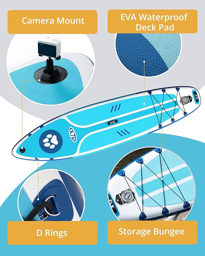 ZLX Inflatable Stand Up Paddle Board, 10'6" SUP Non-Slip Stable Deck Pad, Unique Center Fin, Premium Accessories, Portable Paddleboard for Adults, Beginners, All Skill Levels