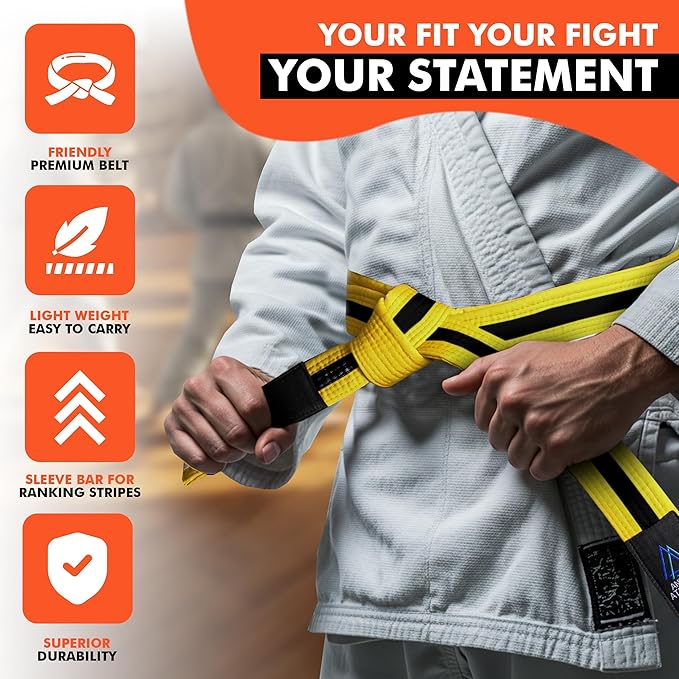 Brazilian Jiu Jitsu Belts Preshurunk Martial Arts Youth BJJ Belts for Girls & Boys with BJJ Ranking Stripes