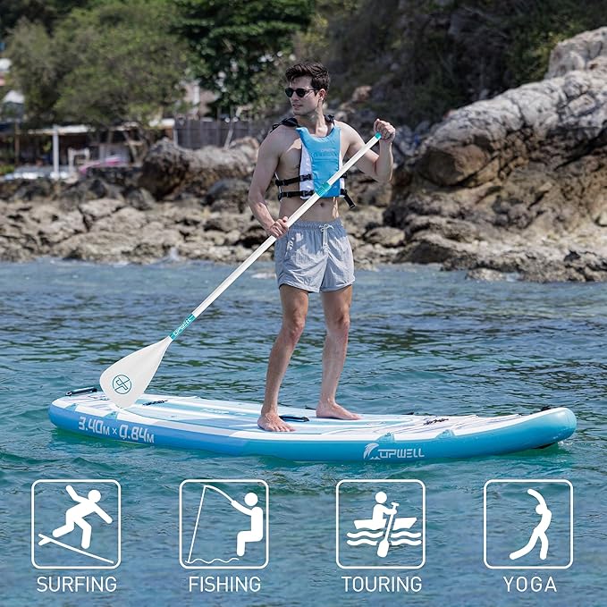 UPWELL 11’6”/11'2”/11'/10'8”/10'6”/10'2” Inflatable Stand Up Paddle Board with sup Accessories Including Backpack, Repairing Kits, Non-Slip Deck, Leash, 3 Fins, Paddle and Hand Pump
