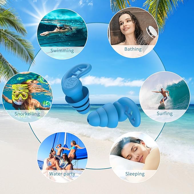 Swimming Ear Plugs for Adults, 4 Pairs Reusable Silicone Waterproof Colorful Swim Earplugs for Swimming Showering Snorkeling Surfing and Water Sports, Water Ear Plugs for Men and Women