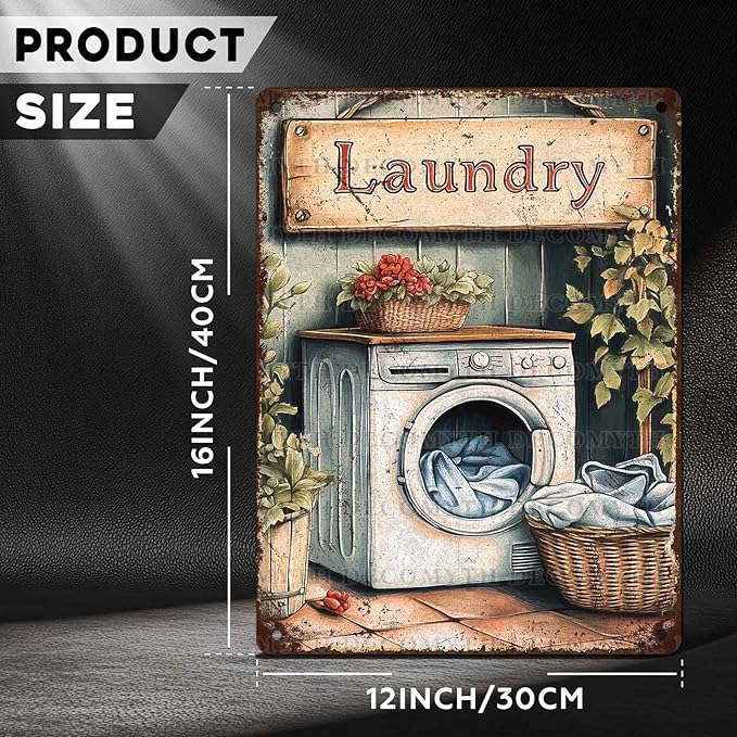 Vintage Laundry Room Tin Sign Retro Metal Poster Funny Laundry Wall Art Cafe Toilet Farm Room Garden Plaque Outdoor Farmhouse Decor Bathroom Restroom 12 * 16inch