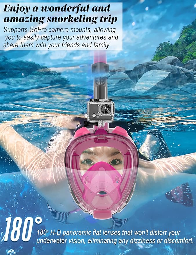 W WSTOO Full Face Snorkel Mask Adults,Suitable for Beginners Dry Top Snorkeling Gear,Can Your Mouth or Nose to Breathe,180 Degrees Panoramic View,Anti-Fog Anti-Leak,Summer Travel and Vacationing Gifts