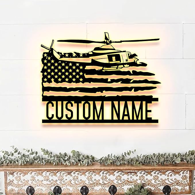 Personalized US Army Helicopter Metal Sign With LED Lights, Custom Helicopter Metal Sign, Hobbie Gifts, Helicopter Sign, Wall Hanging Home Decor Birthday Xmas Gift