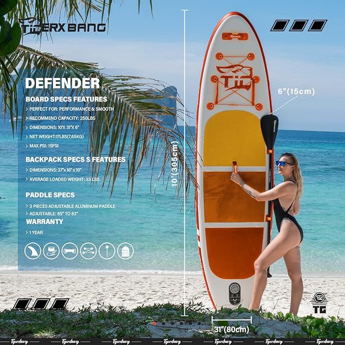 Inflatable Paddle Board with Premium SUP Board Accessories, Allround Paddle Boards for Adults/Kids,Stand Up Paddle Board Defender Collection