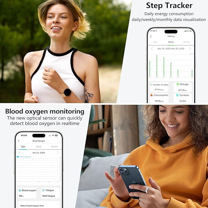 Thin Smart Ring for Fitness & Health Tracking -Pedometer,Sleep/Heart Rate/Blood Oxygen Monitor, Gesture Control / 5ATM Waterproof -No APP Subscription Compatible with Android& iOS (Silver, 9)