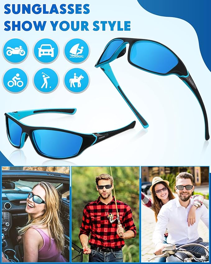 Frienda 6 Pack Polarized Sport Sunglasses for Men Multipack Fit over Glasses Pack Lot Set Men's Sport Fishing Eyeglasses