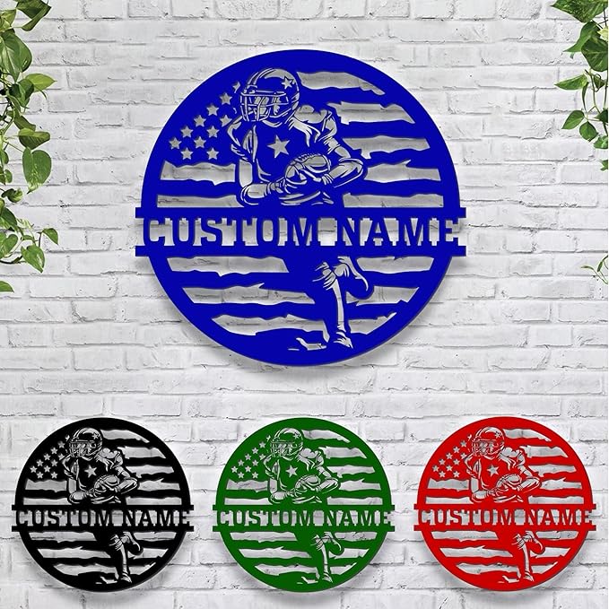 Personalized Football Metal Wall Art LED Light, American Sign, Wall Decor, Birthday Xmas Gift