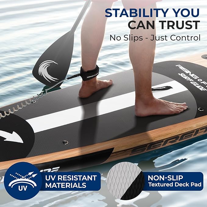 SereneLife Inflatable Stand Up Paddle Board with Premium SUP Accessories – Wide Stable Design with Non-Slip EVA Deck Pad for Adults and Youth of All Skill Levels, 350 lbs Capacity