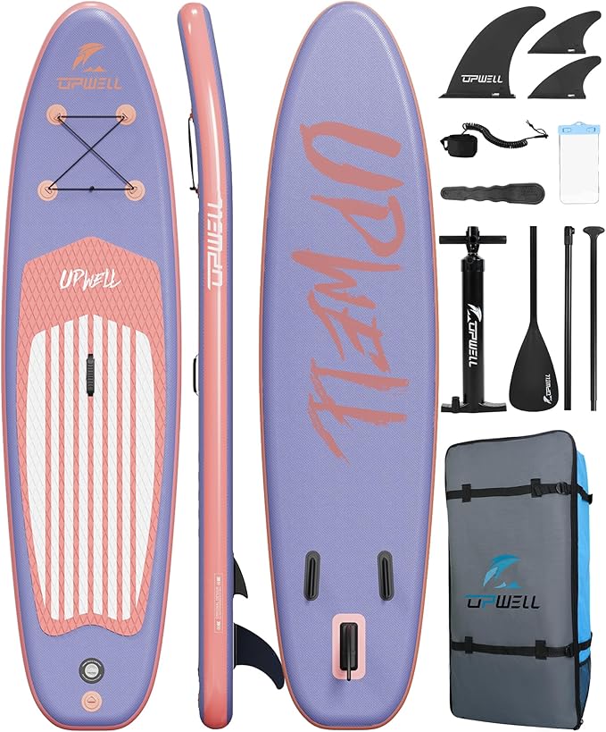 UPWELL 11’6”/11'2”/11'/10'8”/10'6”/10'2” Inflatable Stand Up Paddle Board with sup Accessories Including Backpack, Repairing Kits, Non-Slip Deck, Leash, 3 Fins, Paddle and Hand Pump