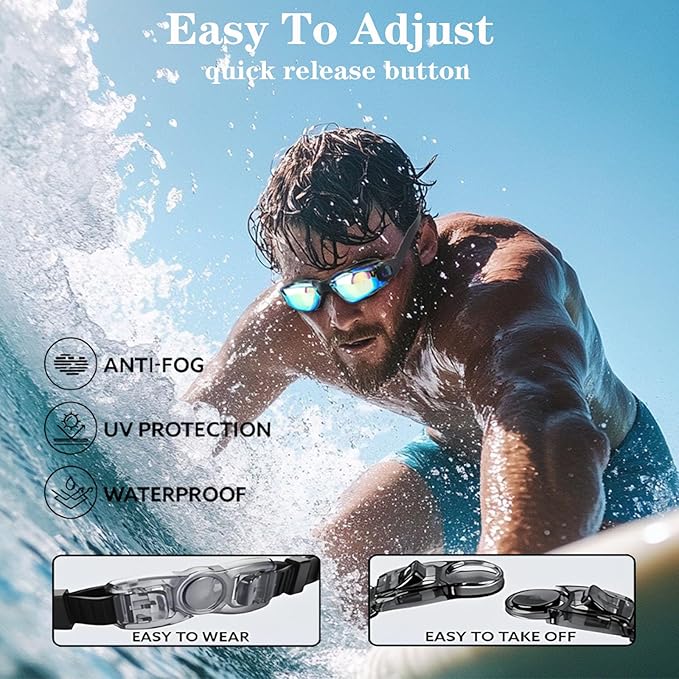 Swim Goggles Swimming Goggles No Leaking with Nose Clip, Earplugs, Swim Cap and Case for Men Women