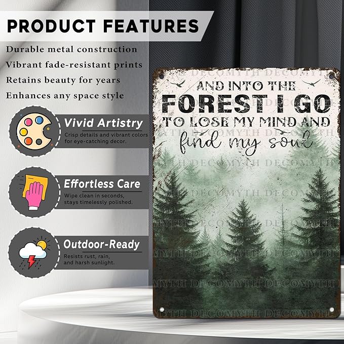 Vintage Sign And Into The Forest I Go to Lose My Mind and Find My Soul Hiking Girl Retro Metal Tin Sign for Home Coffee Wall Decor 12 * 16inch