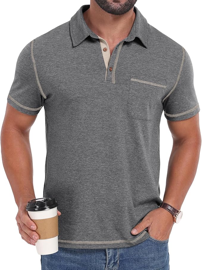 Sailwind Men's Short Sleeve Polo Shirts Casual Summer Classic Collared Golf Shirt with Pocket