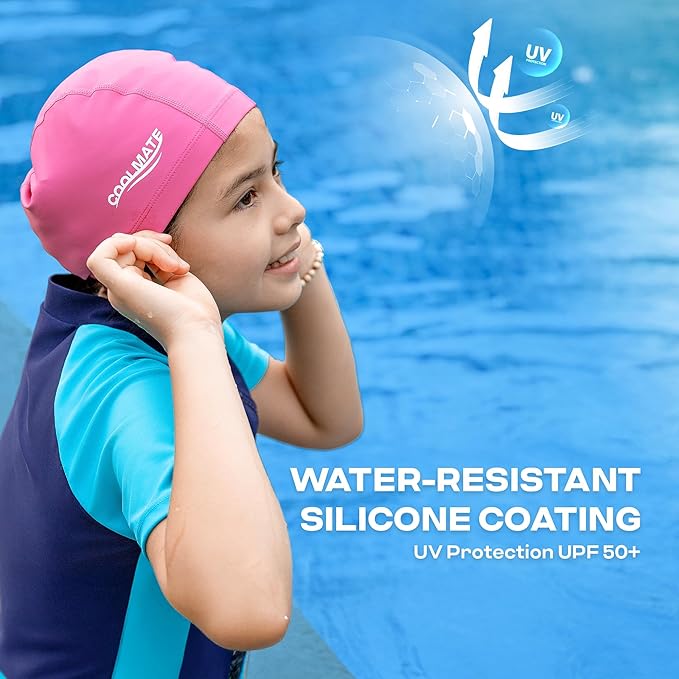COOLMATE Fabric Swim Cap for Adult Women Men Kid 3 4 6 8 14 16, Silicone Water Resistant Layer, Cloth Swim Cap Gifts for Swimmers, Lightweight for Pool, Lap Swimming (1 pc)