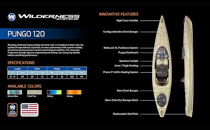 Wilderness Systems Pungo 120 Recreational Kayak - Sit Inside - Phase 3 Air Pro Comfort Seating - 12.2 ft