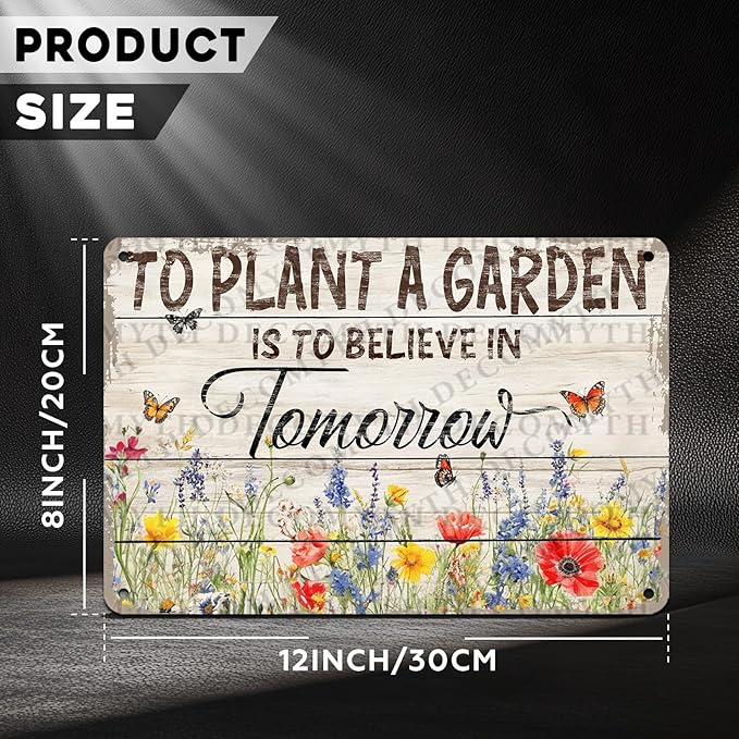 Gardening Vintage Metal Sign Plaque To Plant A Garden is To Believe Tomorrow Sign for Home Greenhouse Living Room Bedroom Outdoor Decor 12 * 8inch