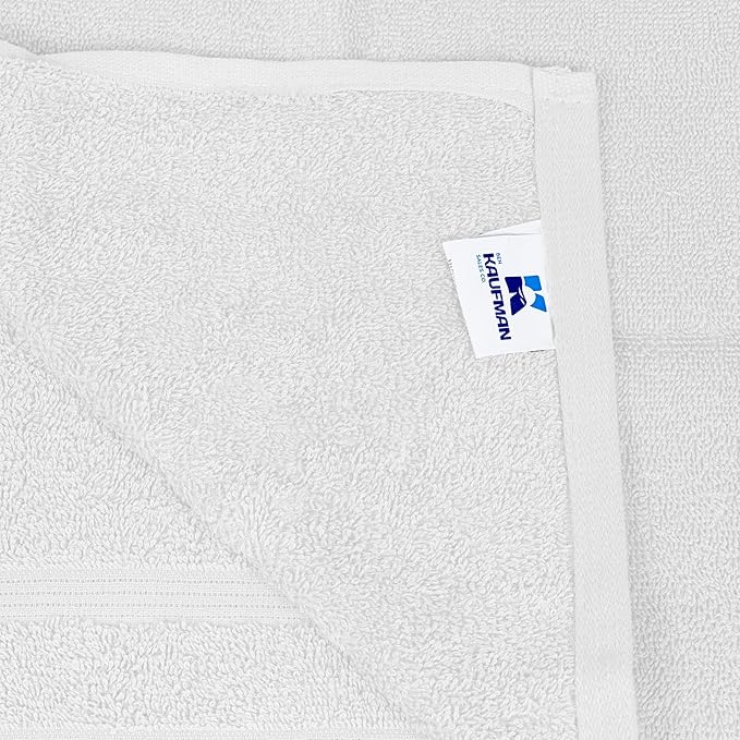 Kaufman - Premium Hand Towels Set for Bathroom, Spa, Gym, and Face Towel 100% Cotton Ring Spun, Ultra Soft Feel and Highly Absorbent Towels (White, 72-PK)