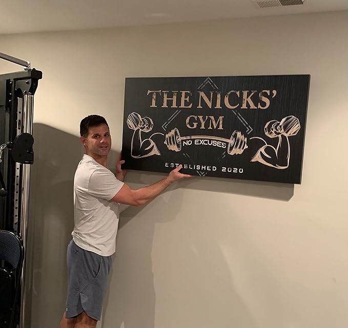 Tailored Canvases Personalized Gym Sign Wall Art Decor - Motivational Canvas for Home Gym, Workout Room, Garage, Fitness Center - Workout Inspirational Posters - Gym Name on Charcoal Background, 48x16in