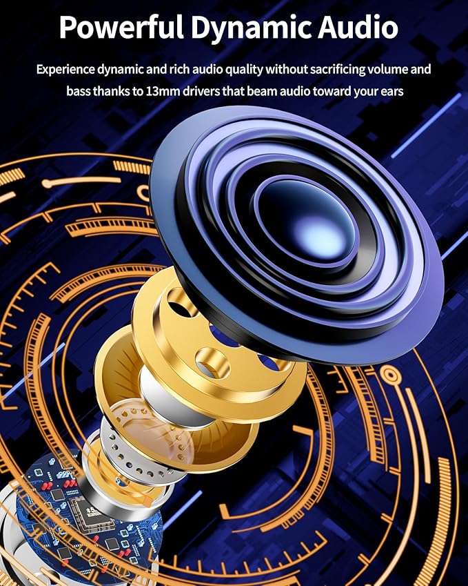 PocBuds Bluetooth Headphones Wireless Earbuds 80hrs Playtime Wireless Charging Case Digital Display Sport Ear Buds with Earhook Deep Bass IPX7 Waterproof Over-Ear Earphones for Phone Laptop Caramel