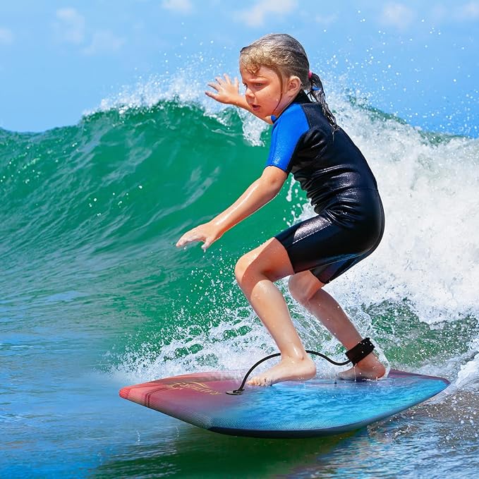 Body Board Lightweight with EPS Core, HDPE Slick Bottom, Leash & Adjustable Wrist Rope, Great Surfing for Kids and Adults