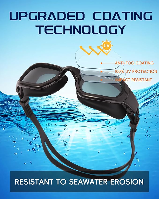 Swim Goggles, Goggles Adult with Swimming Cap, Nose Clip & Ear Plugs, UV Protection Anti-Fog Lens and Case for Adult