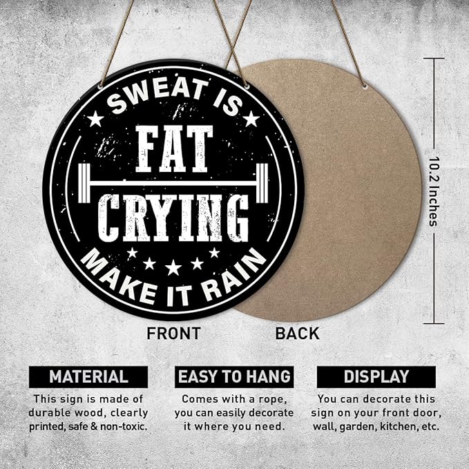 Gym Sign Decor, Home Gym Sign, Workout Room Fitness Room Decor Gym Sign Decoration, Gym Gift for Trainer Exercise Lover, Sweat Is Fat Crying Make It Rain