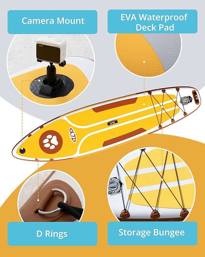 ZLX Inflatable Stand Up Paddle Board, 10'6" SUP Non-Slip Stable Deck Pad, Unique Center Fin, Premium Accessories, Portable Paddleboard for Adults, Beginners, All Skill Levels