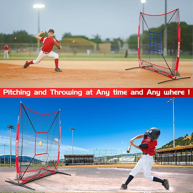 6 x 6 FT Baseball Net with 3 Diffferent Targets, Portable Practice Net for Batting,Hitting,Pitching and Throwing,Compact Package with Small Carrying Bag,Great for Kids
