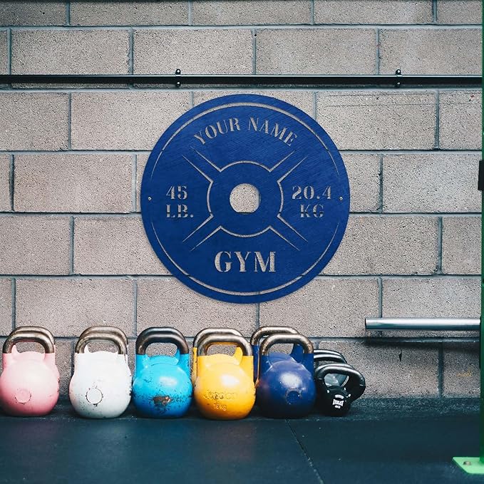 Personalized Home Gym LED Tin Metal Sign Multiple Sizes, Weight Lifting Exercise Workout Room Training Fitness Center Motivational Inspirational Quotes Decor Wall Art Hanging Accessories (07 w/o LED)