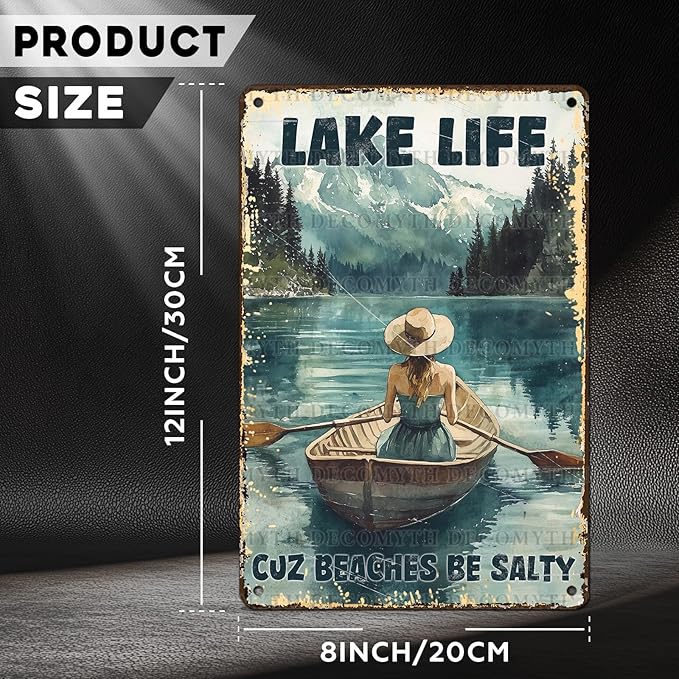 Vintage Lakehouse Tin Sign Lake Life Cuz Beaches Be Salty Retro Wall Decor Nostalgic Art Funny Metal Poster Indoor Store Cafe Toilet Kitchen Garden Plaque Bar Pubs Man cave 12 * 8inch