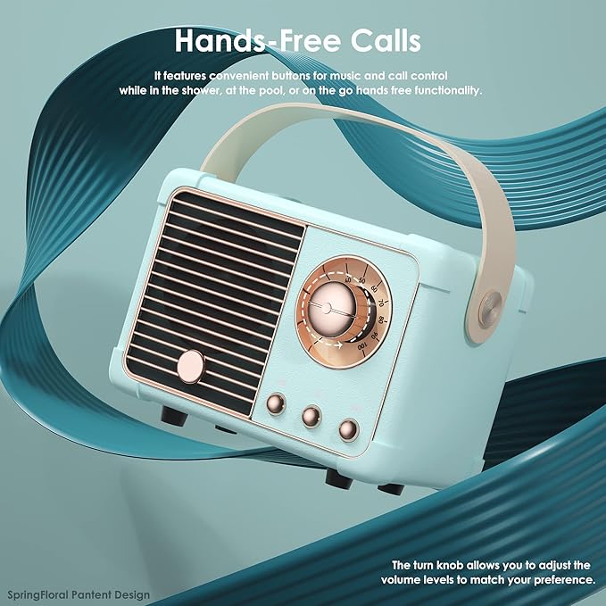 Retro Bluetooth Speaker,Wireless Vintage Small Speaker, Hands-Free Call,400mA Battery,TF Card, Aux Line, Portable Speaker for iOS Android Smartphone Home Office Gift Ideas Blue