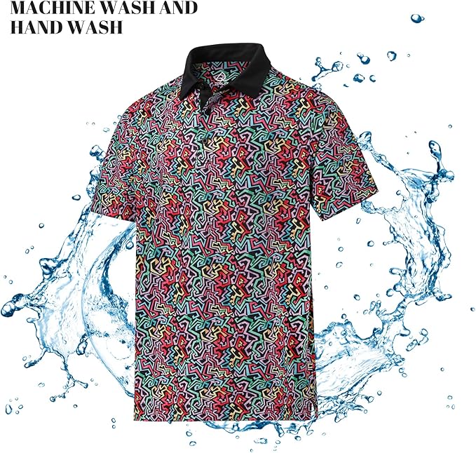 DEOLAX Mens Polo Shirts Fashion Print Mens Golf Shirt Dry Fit Mens Golf Polo Short Sleeve Quick Dry Funny Golf Shirt for Men