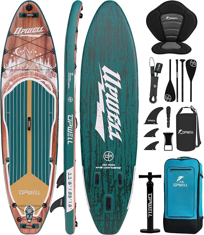 UPWELL 10'6"/11'/11'6" Inflatable Paddle Board, Stand Up Paddlboard for Youth & Adults, Stable Design, Premium SUP Accessories, Backpack, Leash, Hand Pump, Fins