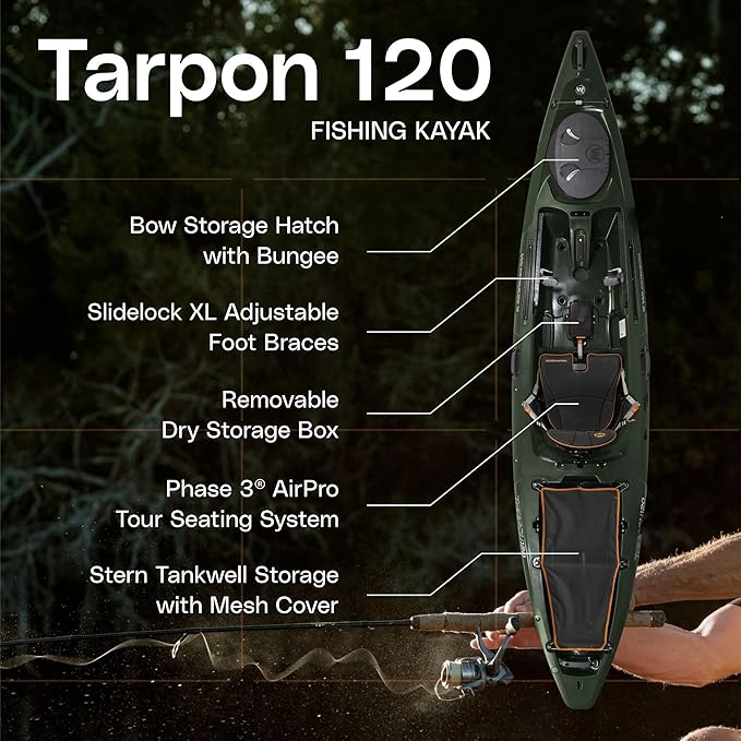 Wilderness Systems Tarpon 120 - Sit on Top Fishing Kayak - Premium Angler Kayak - Adjustable and Designed Seat - 12.3 ft
