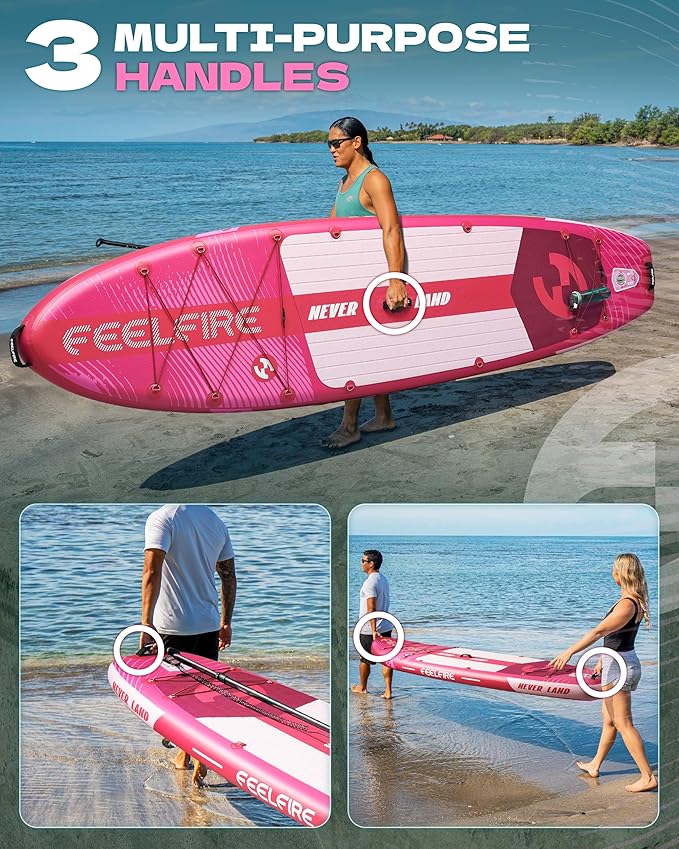 Feelfire11'x34โ Extra Wide Inflatable Paddleboard, Stand-up Paddle Board for Adults, 420lb Capacity for Yoga/Fishing/Family, EVA Deck, US Fin, High-Pressure Pump, Storage Backpack, Safety Leash