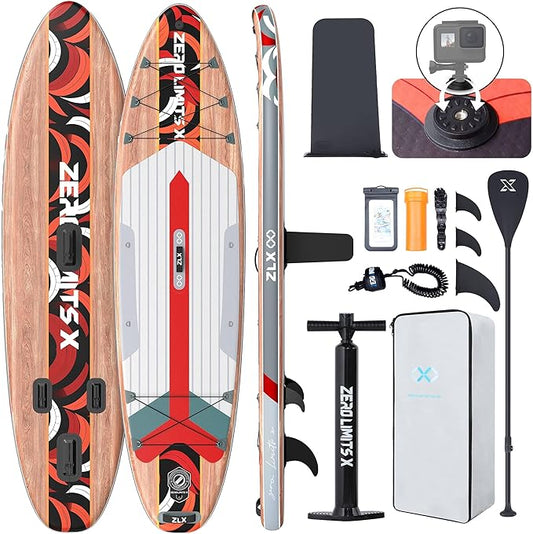 ZLX Inflatable Stand Up Paddle Board, 10'6" SUP Non-Slip Stable Deck Pad, Unique Center Fin, Premium Accessories, Portable Paddleboard for Adults, Beginners, All Skill Levels