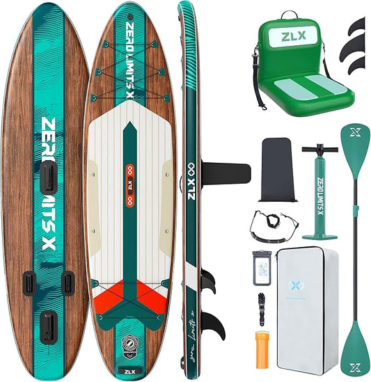 ZLX Inflatable Stand Up Paddle Board, 10'6" SUP Non-Slip Stable Deck Pad, Unique Center Fin, Premium Accessories, Portable Paddleboard for Adults, Beginners, All Skill Levels
