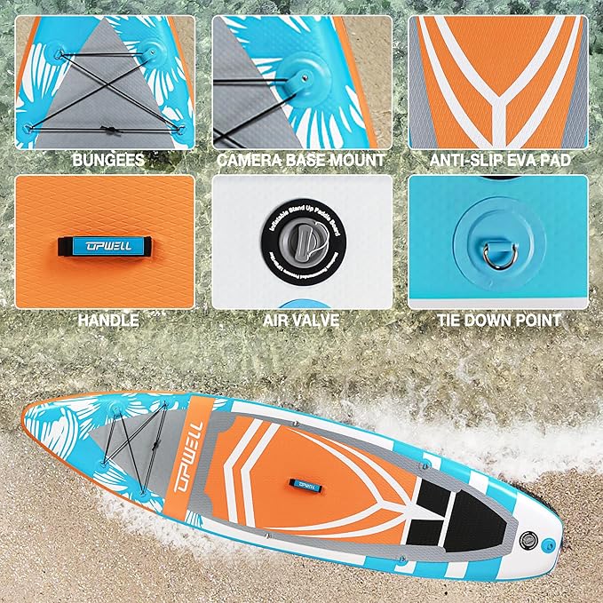 UPWELL 10'6"/11'/11'6" Inflatable Paddle Board, Stand Up Paddlboard for Youth & Adults, Stable Design, Premium SUP Accessories, Backpack, Leash, Hand Pump, Fins