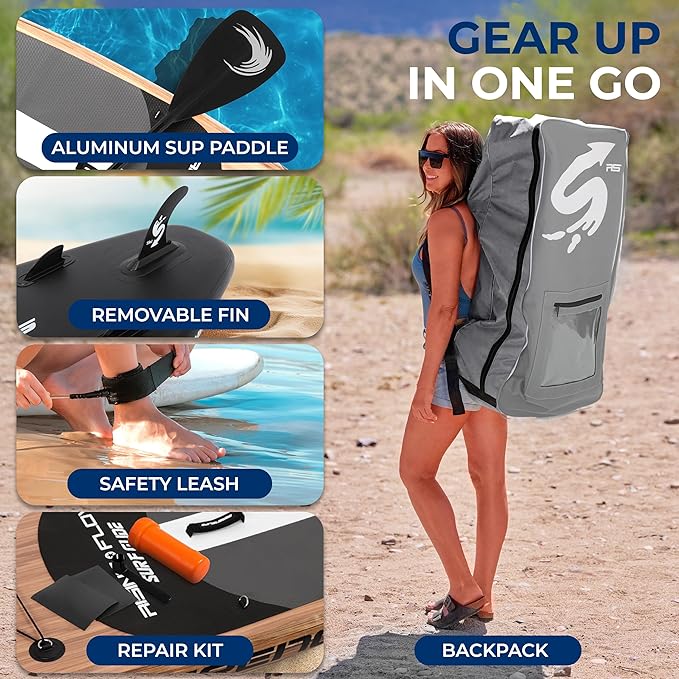 SereneLife Inflatable Stand Up Paddle Board with Premium SUP Accessories – Wide Stable Design with Non-Slip EVA Deck Pad for Adults and Youth of All Skill Levels, 350 lbs Capacity