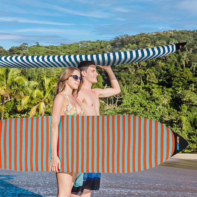 SUN CUBE Surfboard Sock Cover, Protective Surf Bag for Surfing Board, Light Stretchy Surfbag Sleeve for Longboard, Hybrid (8'6'', Black White)