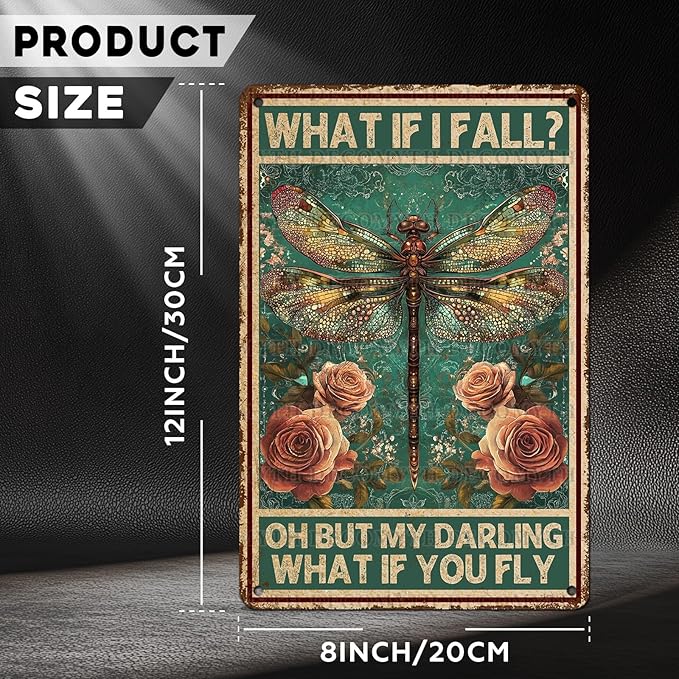 Vintage Tin Sign What If You Fly Tin Sign Metal Wall Decor for Home Office Kitchen Bar Cafe Garden Wall Decor 12 * 8inch