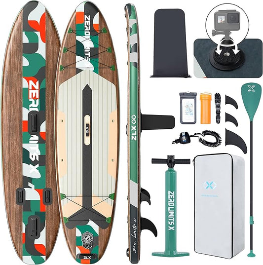 ZLX Inflatable Stand Up Paddle Board, 10'6" SUP Non-Slip Stable Deck Pad, Unique Center Fin, Premium Accessories, Portable Paddleboard for Adults, Beginners, All Skill Levels