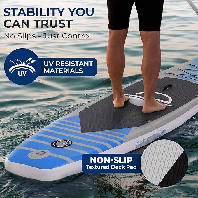 SereneLife Inflatable Stand Up Paddle Board with Premium SUP Accessories – Wide Stable Design with Non-Slip EVA Deck Pad for Adults and Youth of All Skill Levels, 350 lbs Capacity