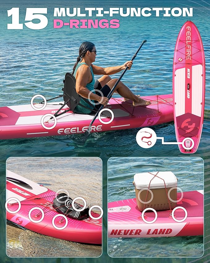 Feelfire11'x34โ Extra Wide Inflatable Paddleboard, Stand-up Paddle Board for Adults, 420lb Capacity for Yoga/Fishing/Family, EVA Deck, US Fin, High-Pressure Pump, Storage Backpack, Safety Leash