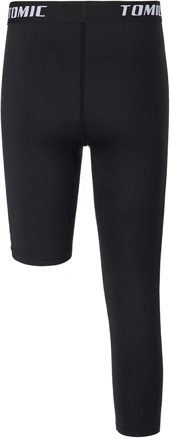 Tomic Youth Boys Kids One Leg 3/4 Leggings Compression Pants for Basketball Soccer Sports Athletic Training Tights Base Layer