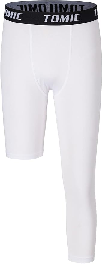 Tomic Youth Boys Kids One Leg 3/4 Leggings Compression Pants for Basketball Soccer Sports Athletic Training Tights Base Layer