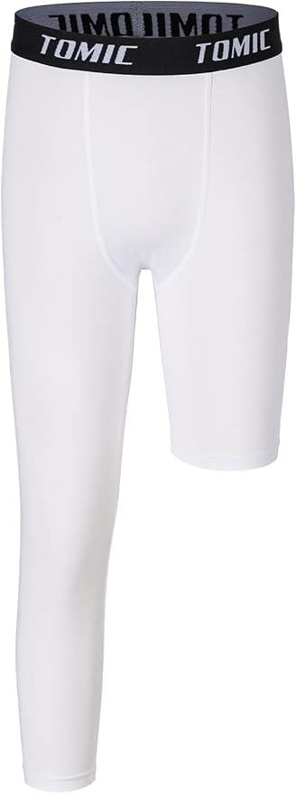 Tomic Youth Boys Kids One Leg 3/4 Leggings Compression Pants for Basketball Soccer Sports Athletic Training Tights Base Layer